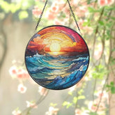 Beach Sunset Stained Glass Beach Window Hangings Beach Lover Home Decor Beach Sunrise Suncatcher Beach Glass Ornament